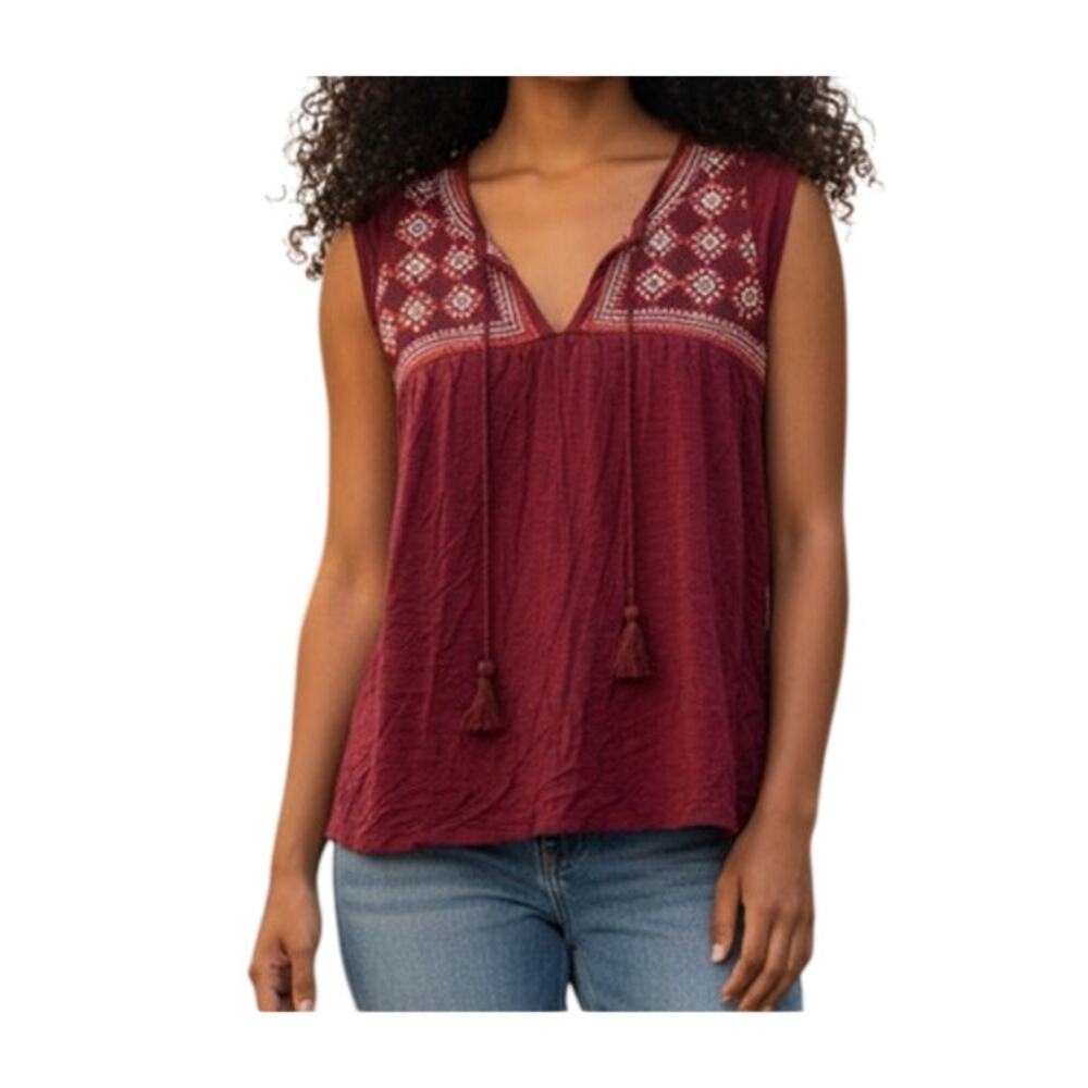 Aeropostale Women’s Small Red Floral Embroidered Cape Juby Peasant Top